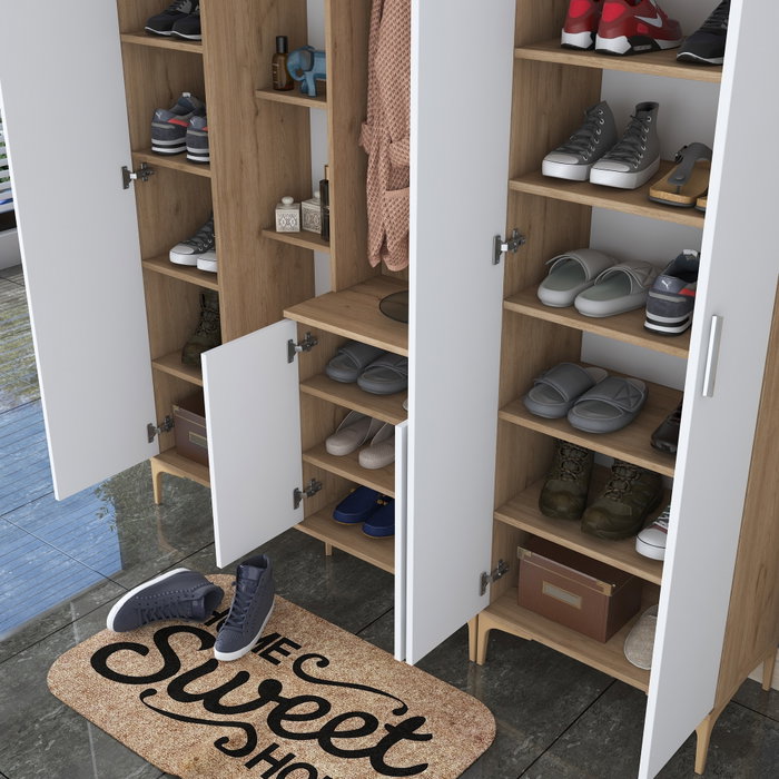 Hanah Home EA131 - 2801 Recibidor de Entrada Nogal y Blanco 180x198.6x37.5cm Mueble Organizador para Hogar